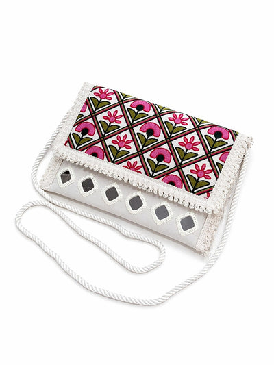 Aakrish Designers Handmade Embroidered Sling Bag , Ethnic Mirror Work & Floral Embroidery