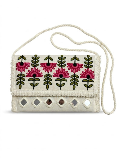 Aakrish Designers Handmade Embroidered Sling Bag – Ethnic Mirror Work & Floral Embroidery