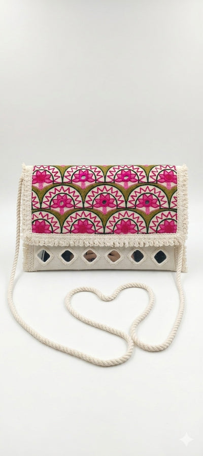 Aakrish Designers Handmade Embroidered Sling Bag – Ethnic Mirror Work & Floral Embroidery