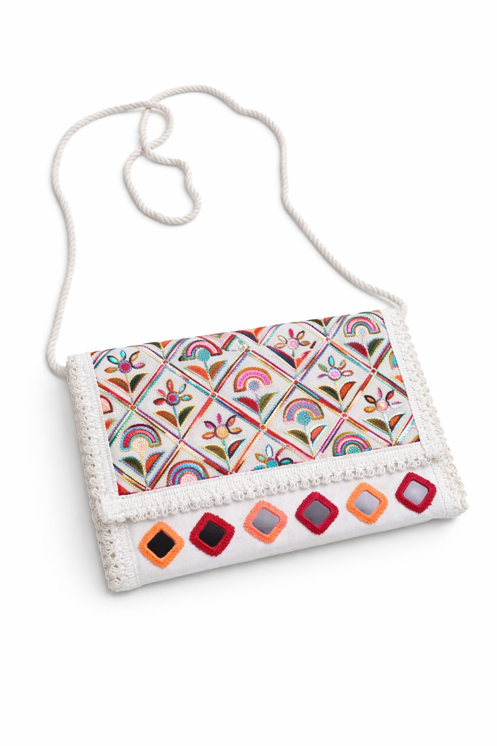 Aakrish Designers Handmade Embroidered Sling Bag – Ethnic Mirror Work & Floral Embroidery