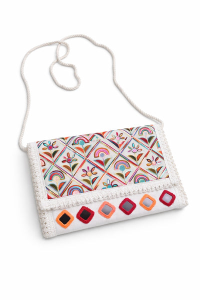 Aakrish Designers Handmade Embroidered Sling Bag – Ethnic Mirror Work & Floral Embroidery