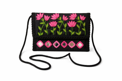 Aakrish Designers Handmade Embroidered Sling Bag – Ethnic Mirror Work & Floral Embroidery