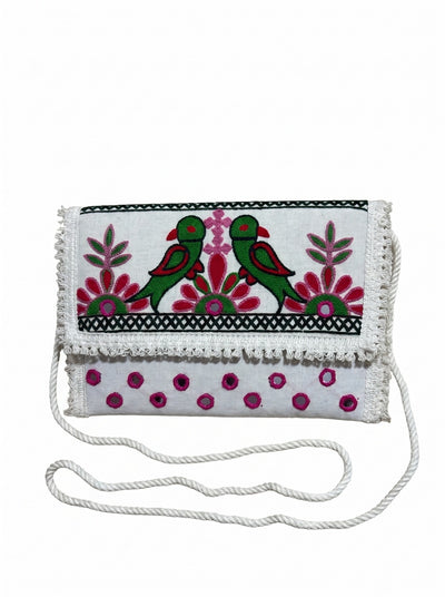 Aakrish Designers Handmade Embroidered Sling Bag – Ethnic Mirror Work & PARROT Embroidery
