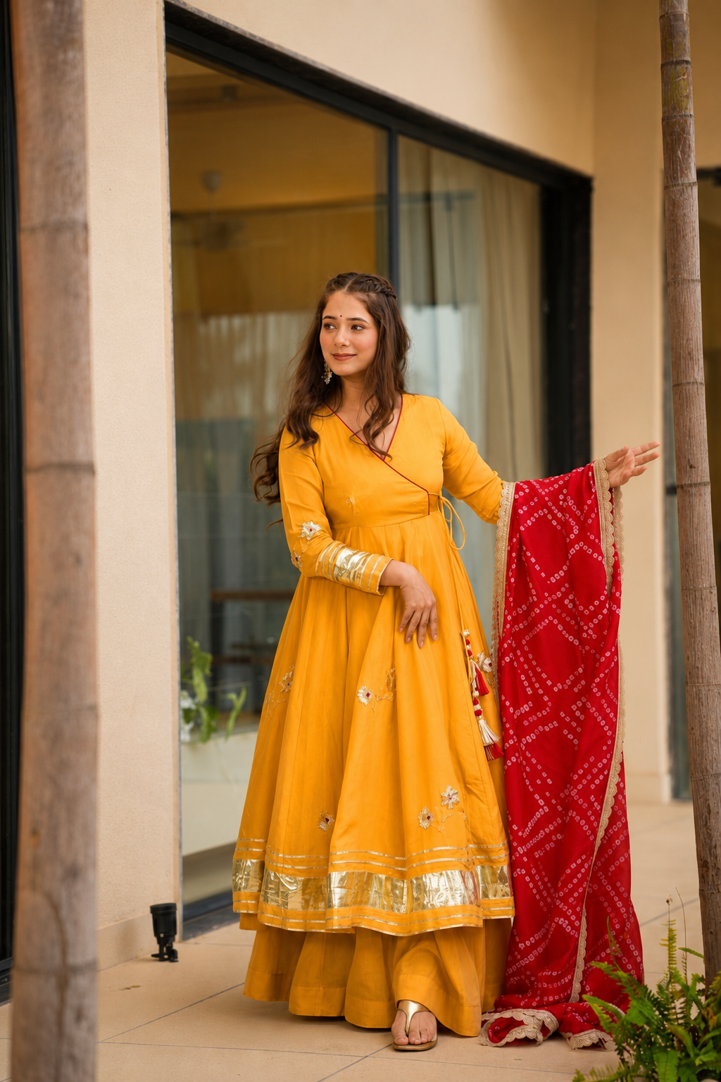 Purely Handmade Anarkali Plazzo Set & Bandhani Dupatta For A Royal Festive Look