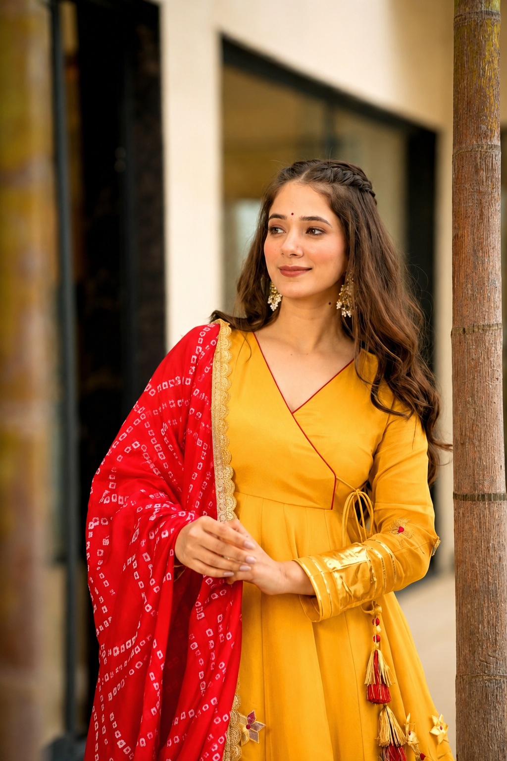Purely Handmade Anarkali Plazzo Set & Bandhani Dupatta For A Royal Festive Look