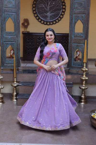 Premium Cosmos Silk Zari Embroidered Lehenga Choli with Tabby Silk Dupatta