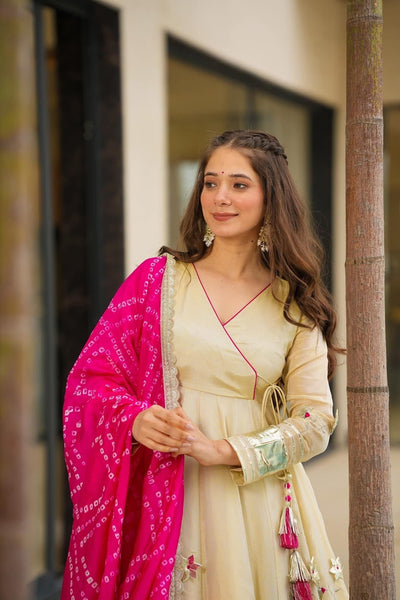 Purely Handmade Anarkali Plazzo Set & Bandhani Dupatta For A Royal Festive Look