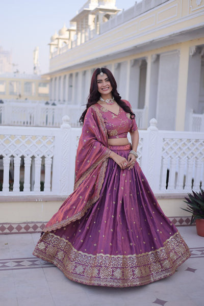 Premium Silk Zari & Sequins Embroidered Lehenga Choli with Cutwork Dupatta