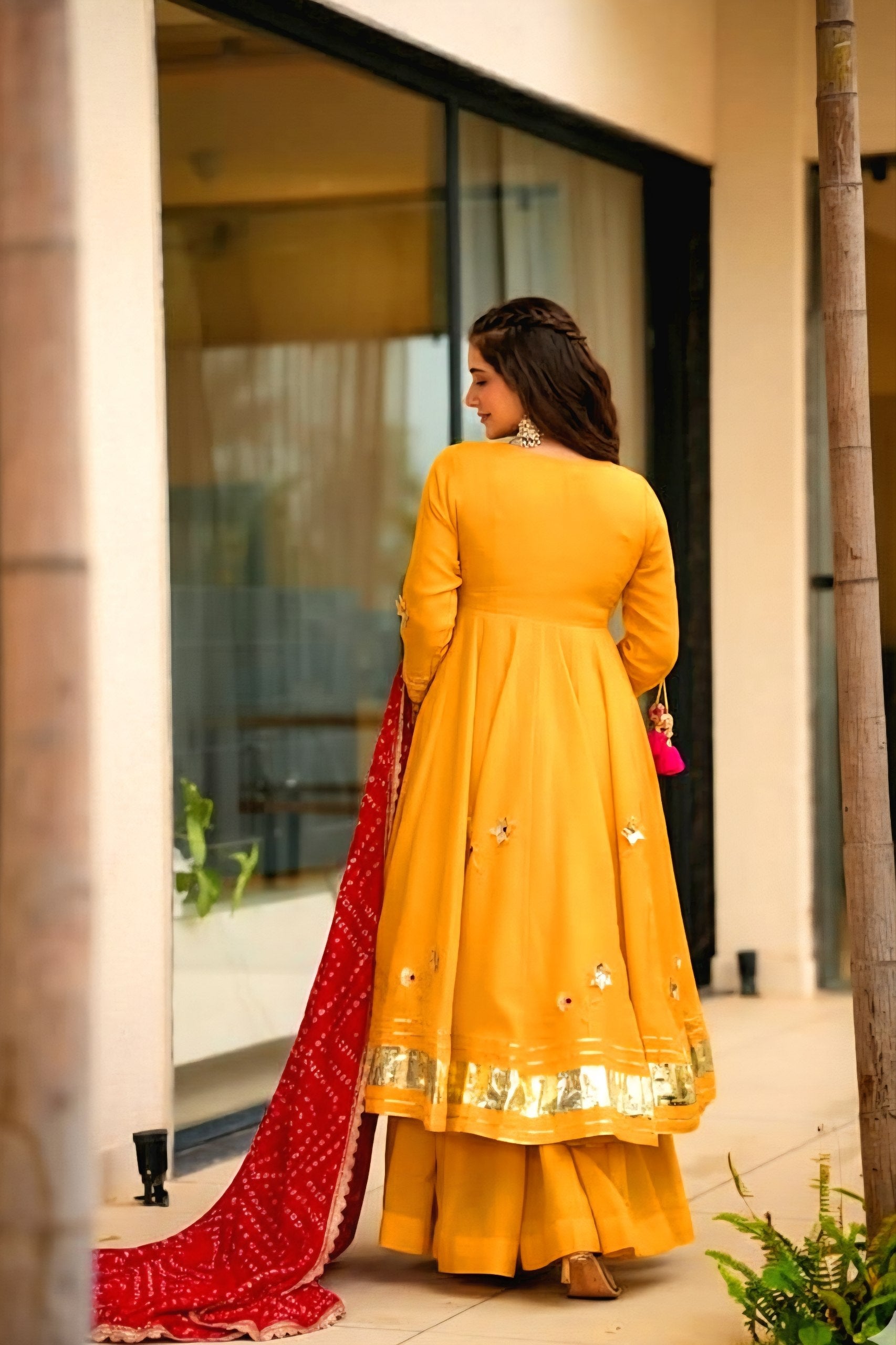 Purely Handmade Anarkali Plazzo Set & Bandhani Dupatta For A Royal Festive Look