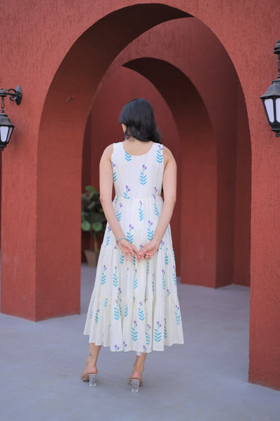 Printed Cotton Frill Kurti with 5-Meter Flair