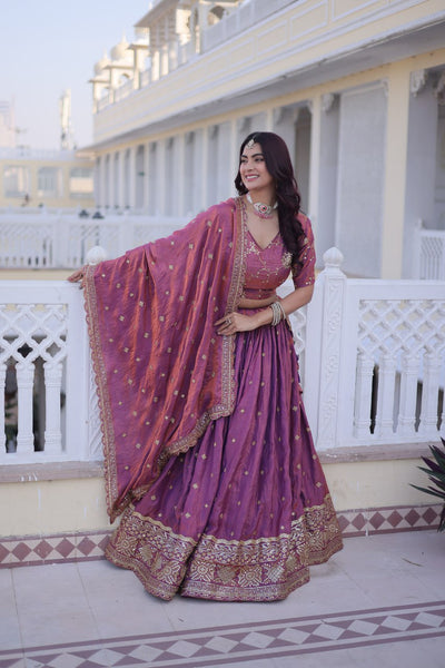 Premium Silk Zari & Sequins Embroidered Lehenga Choli with Cutwork Dupatta