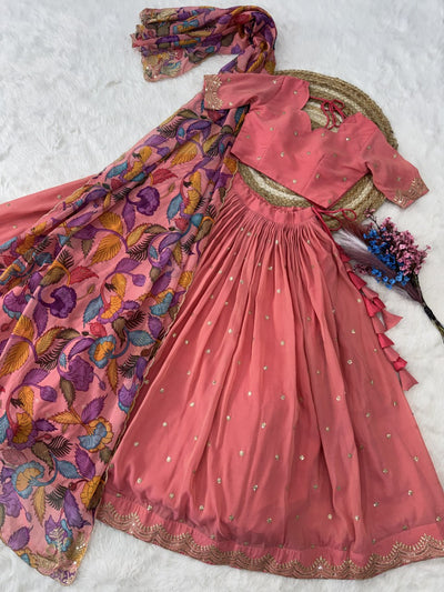 Premium Cosmos Silk Zari Embroidered Lehenga Choli with Tabby Silk Dupatta
