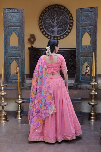 Premium Cosmos Silk Zari Embroidered Lehenga Choli with Tabby Silk Dupatta