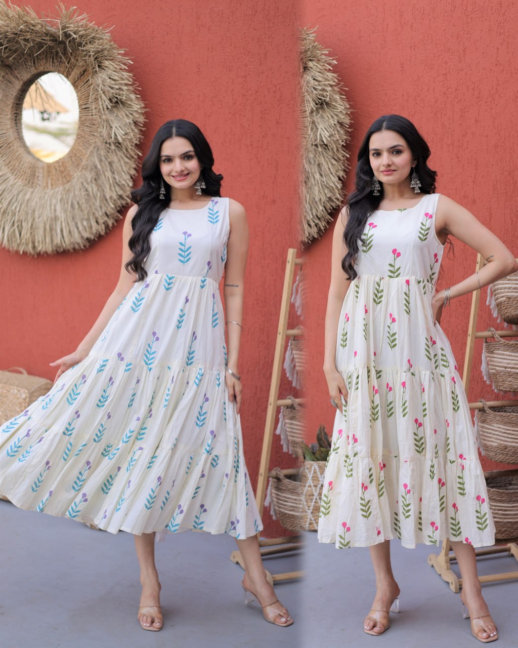 Printed Cotton Frill Kurti with 5-Meter Flair