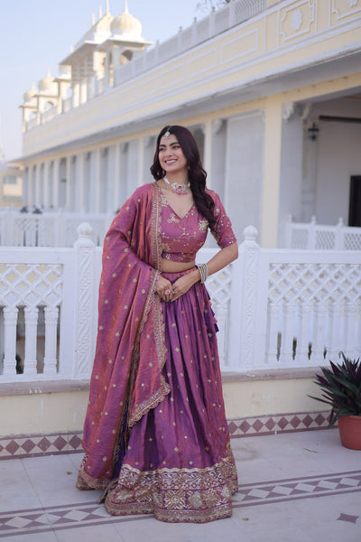Premium Silk Zari & Sequins Embroidered Lehenga Choli with Cutwork Dupatta