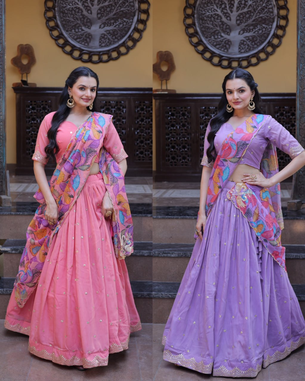 Premium Cosmos Silk Zari Embroidered Lehenga Choli with Tabby Silk Dupatta