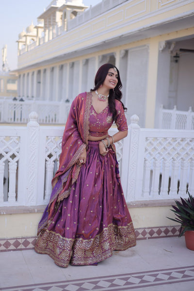 Premium Silk Zari & Sequins Embroidered Lehenga Choli with Cutwork Dupatta
