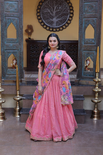 Premium Cosmos Silk Zari Embroidered Lehenga Choli with Tabby Silk Dupatta