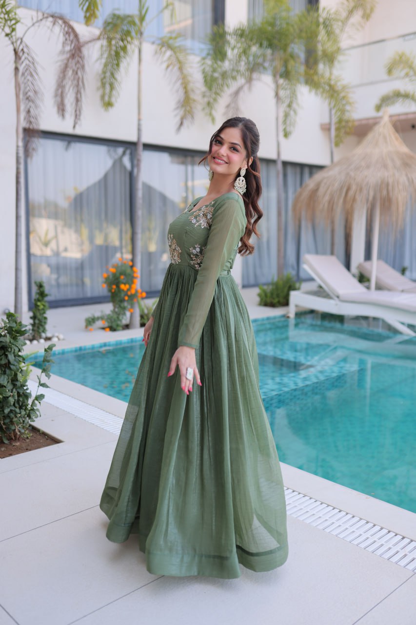 Silver Crunchy Embroidered Gown