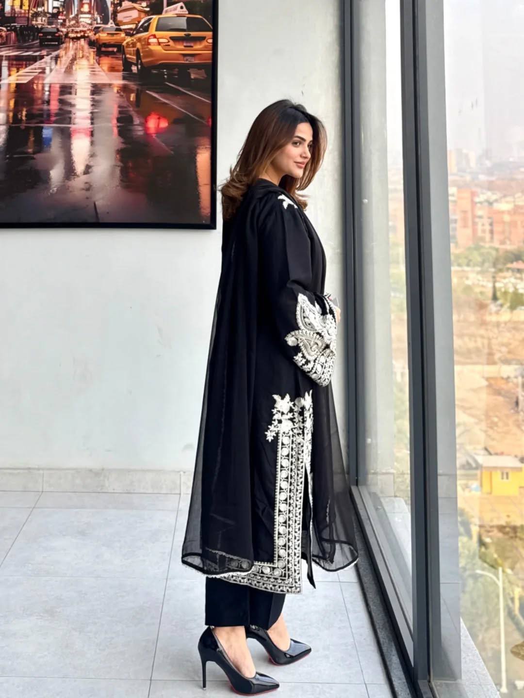 Pure Soft Organza Silk Embroidered Kurti & Satin Palazzo Set