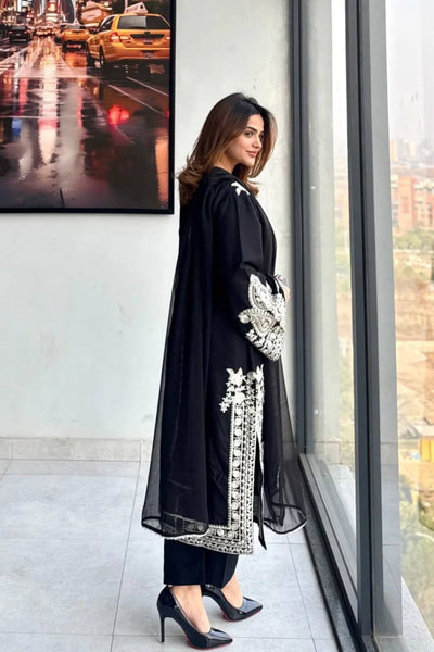 Pure Soft Organza Silk Embroidered Kurti & Satin Palazzo Set