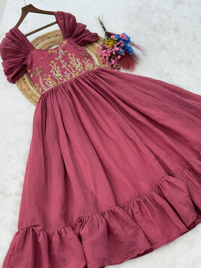 Square-Neck Mal Chanderi Gown with 7-Meter Flair (Readymade Collection)
