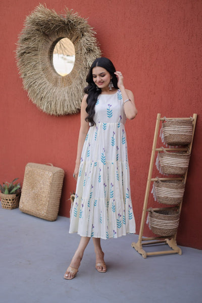 Printed Cotton Frill Kurti with 5-Meter Flair