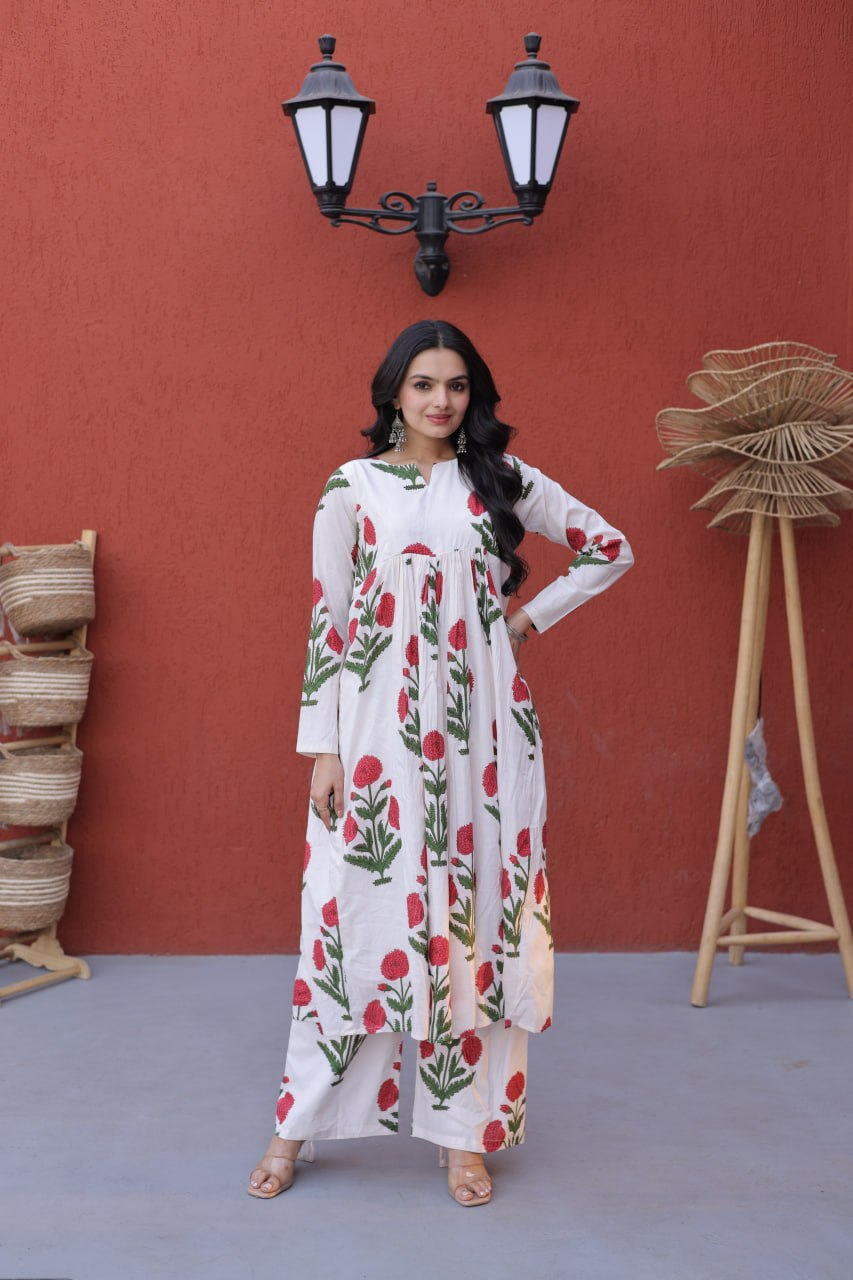 Premium Printed Cotton Kurti & Pant Set