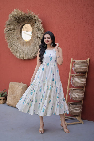Printed Cotton Frill Kurti with 5-Meter Flair