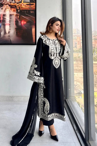 Pure Soft Organza Silk Embroidered Kurti & Satin Palazzo Set