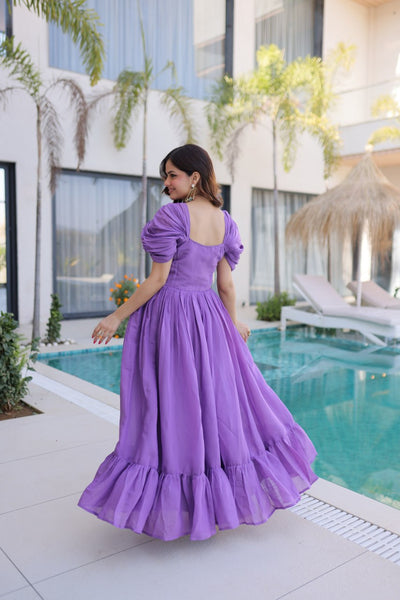Square-Neck Mal Chanderi Gown with 7-Meter Flair (Readymade Collection)