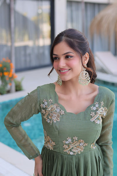 Silver Crunchy Embroidered Gown