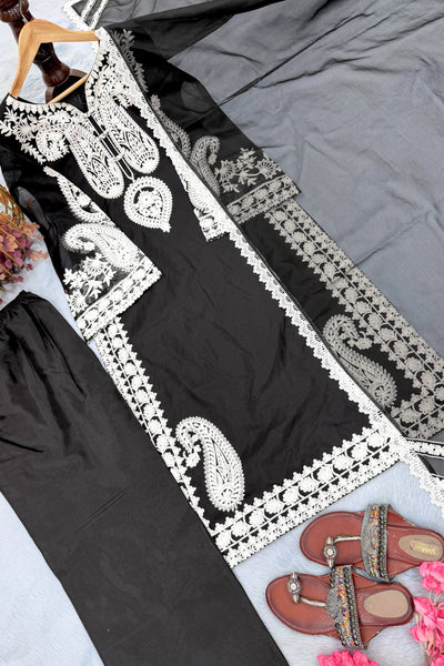 Pure Soft Organza Silk Embroidered Kurti & Satin Palazzo Set