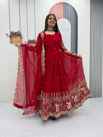 Glamorous Fox Georgette Sequence Partywear Gown & Dupatta