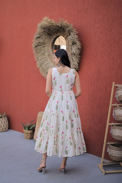 Printed Cotton Frill Kurti with 5-Meter Flair