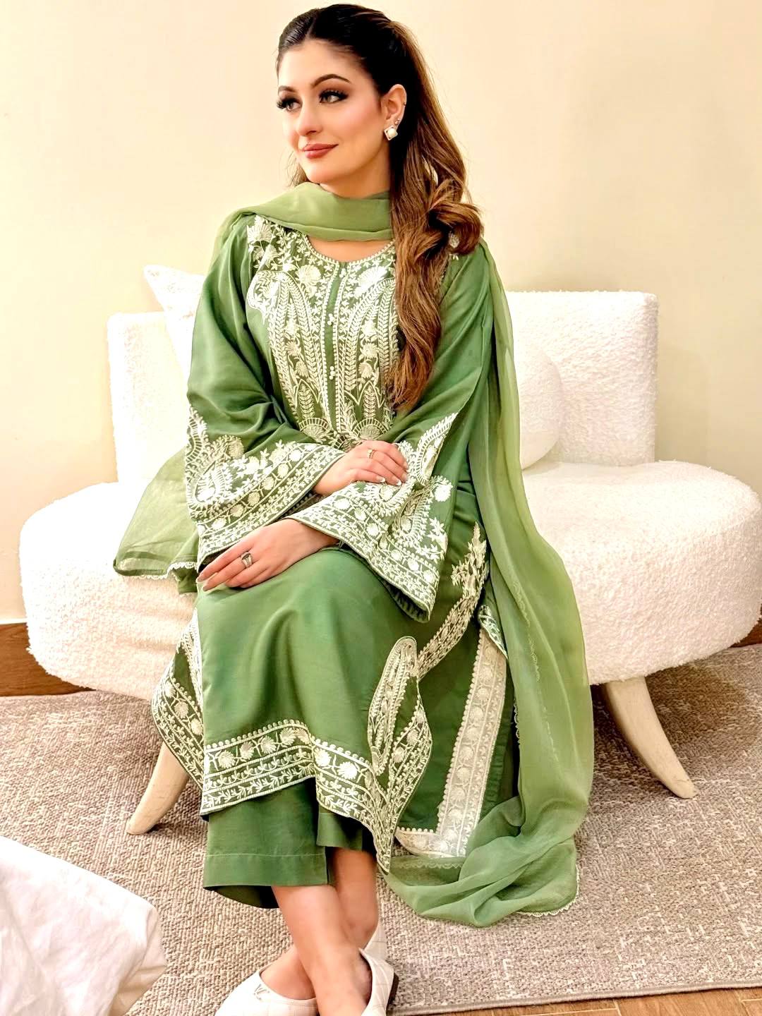 Pure Soft Organza Silk Embroidered Kurti & Satin Palazzo Set