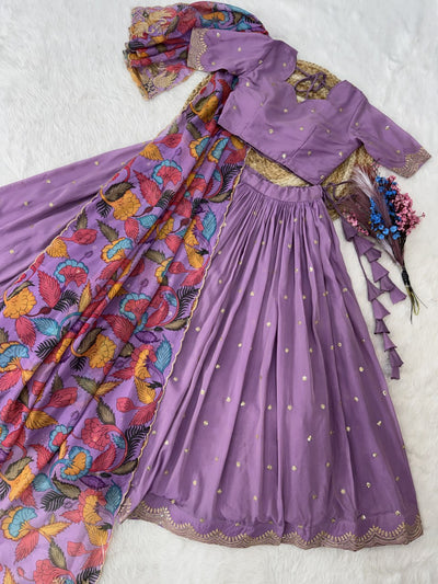 Premium Cosmos Silk Zari Embroidered Lehenga Choli with Tabby Silk Dupatta