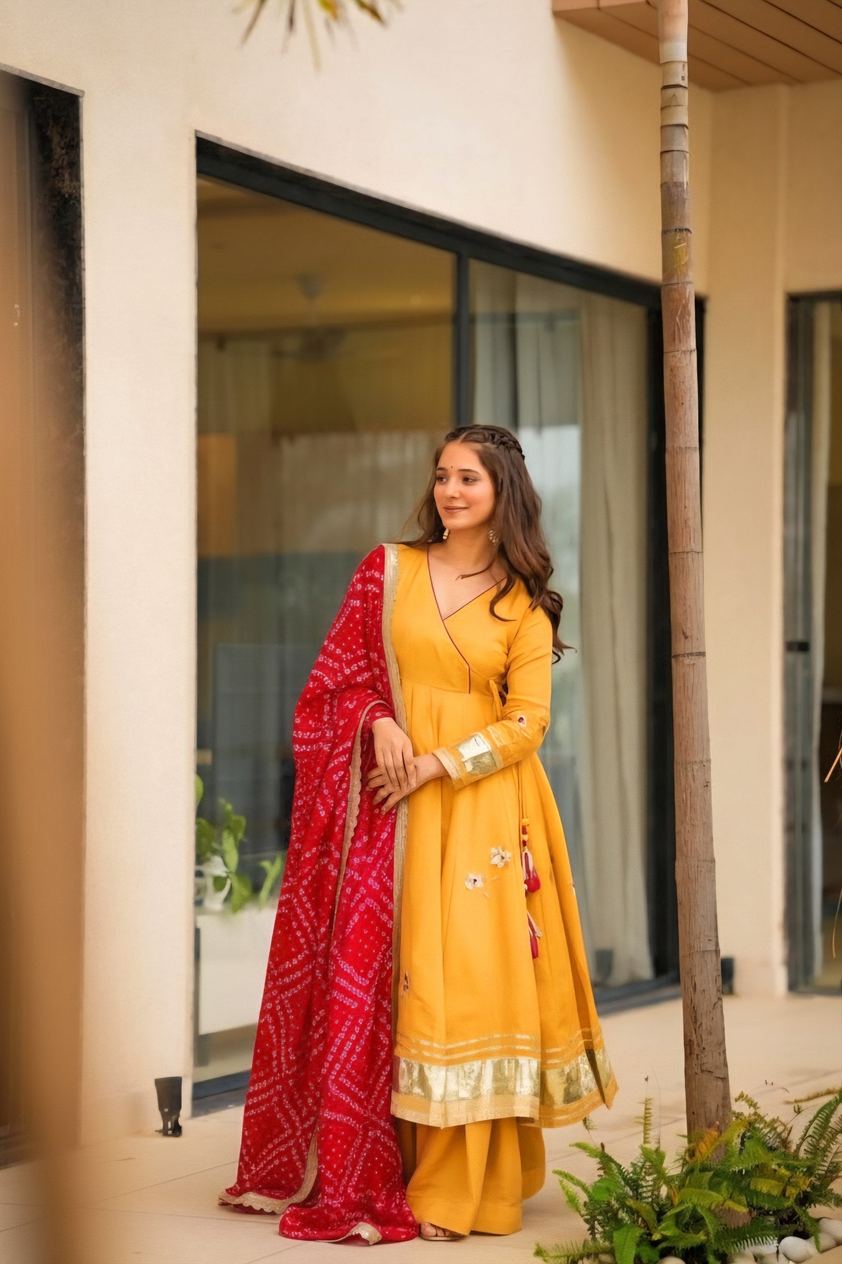 Purely Handmade Anarkali Plazzo Set & Bandhani Dupatta For A Royal Festive Look