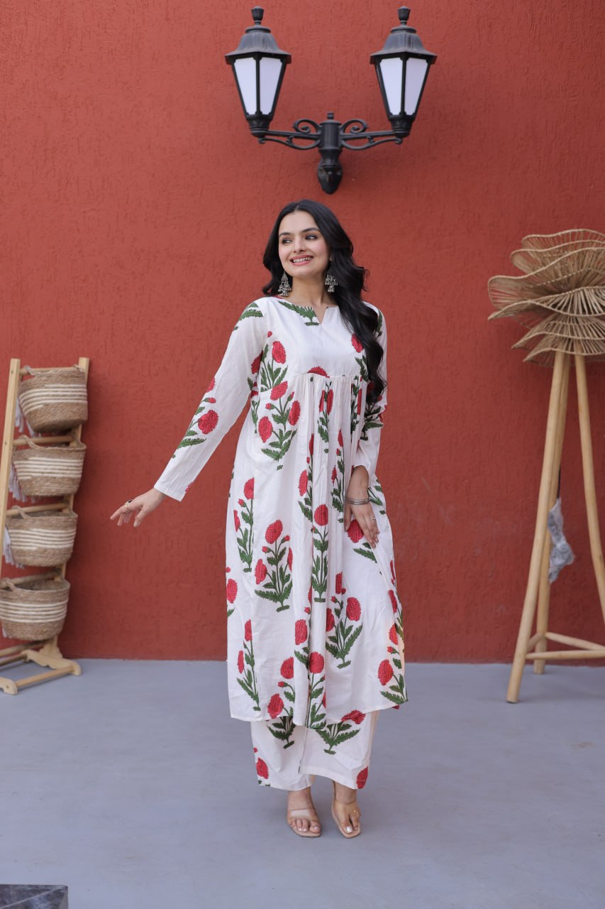 Premium Printed Cotton Kurti & Pant Set