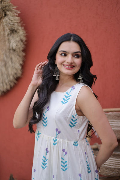 Printed Cotton Frill Kurti with 5-Meter Flair