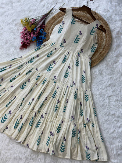 Printed Cotton Frill Kurti with 5-Meter Flair
