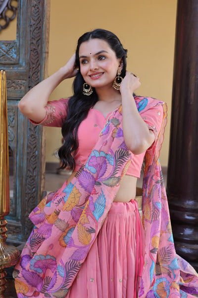 Premium Cosmos Silk Zari Embroidered Lehenga Choli with Tabby Silk Dupatta
