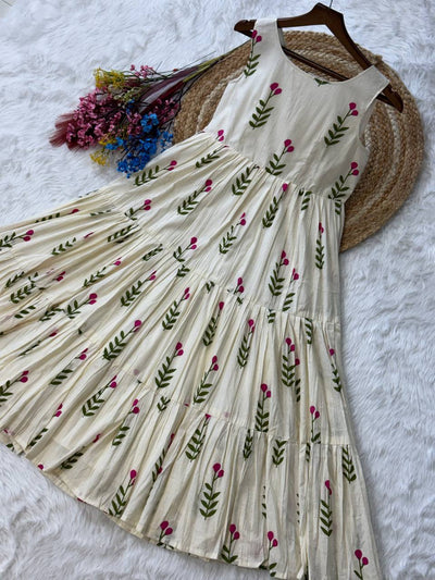Printed Cotton Frill Kurti with 5-Meter Flair
