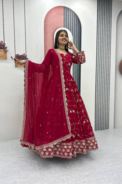 Premium Fox Georgette Embroidered Partywear Gown & Dupatta Set