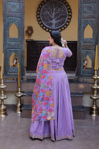 Premium Cosmos Silk Zari Embroidered Lehenga Choli with Tabby Silk Dupatta