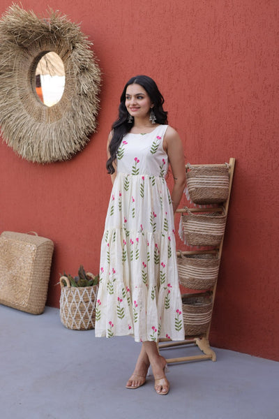 Printed Cotton Frill Kurti with 5-Meter Flair