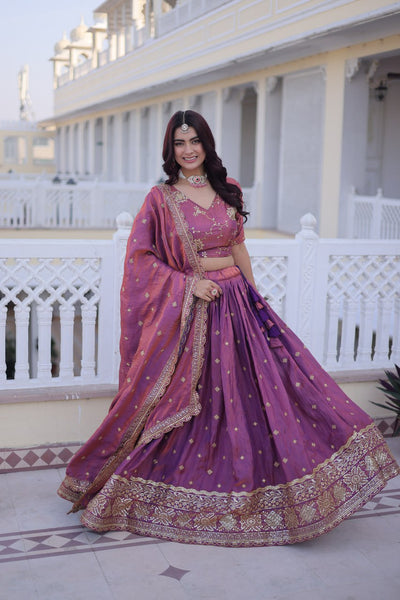 Premium Silk Zari & Sequins Embroidered Lehenga Choli with Cutwork Dupatta