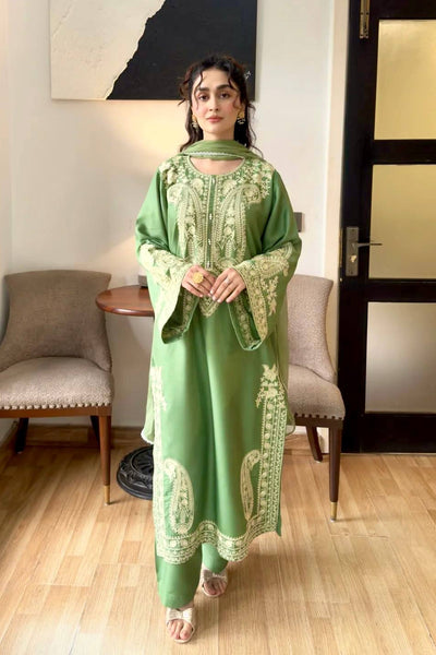 Pure Soft Organza Silk Embroidered Kurti & Satin Palazzo Set