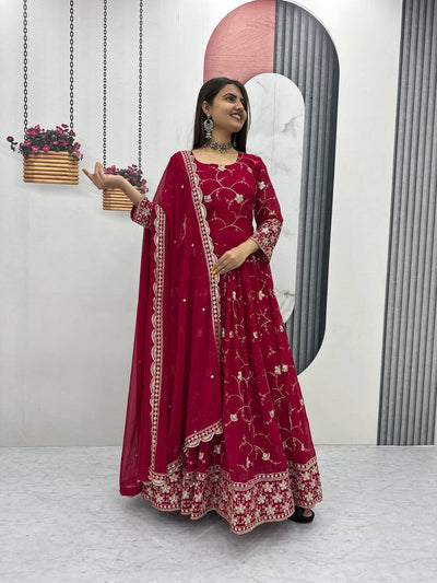Premium Fox Georgette Embroidered Partywear Gown & Dupatta Set
