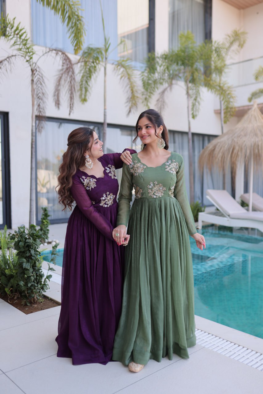 Silver Crunchy Embroidered Gown